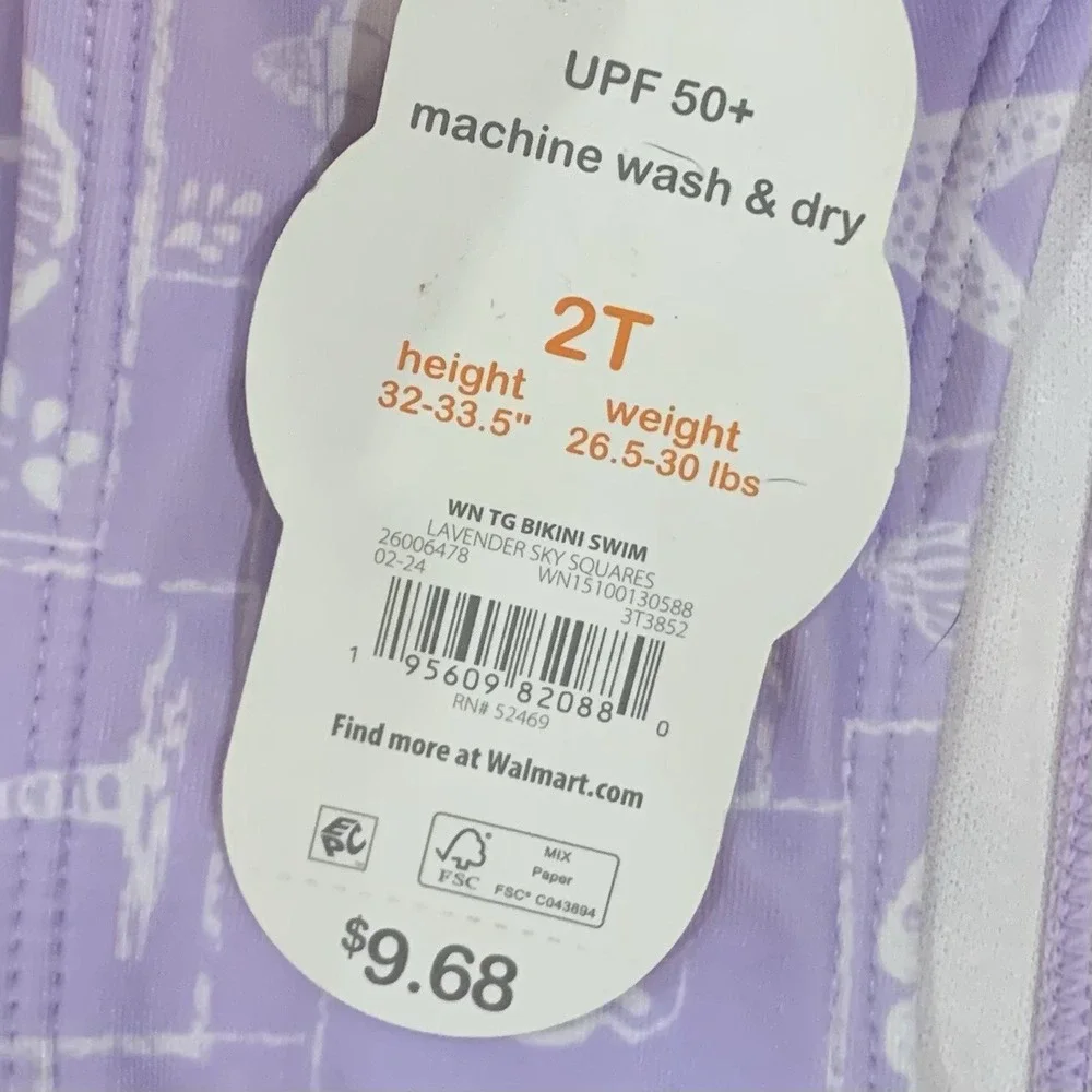 Wonder Nation Toddler Girl Puff Sleeve Bikini Top UV Protection 2T New with Tags